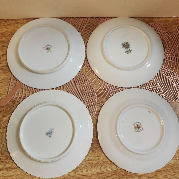 4- Mismatched Floral ~6.25" Fine China Dessert Cake Plates Gold Accents Porcelai - Picture 6 of 6